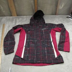 Columbia Jacket Womens Small Black Plaid Hooded Ski Winter Wind Rain Waterproof